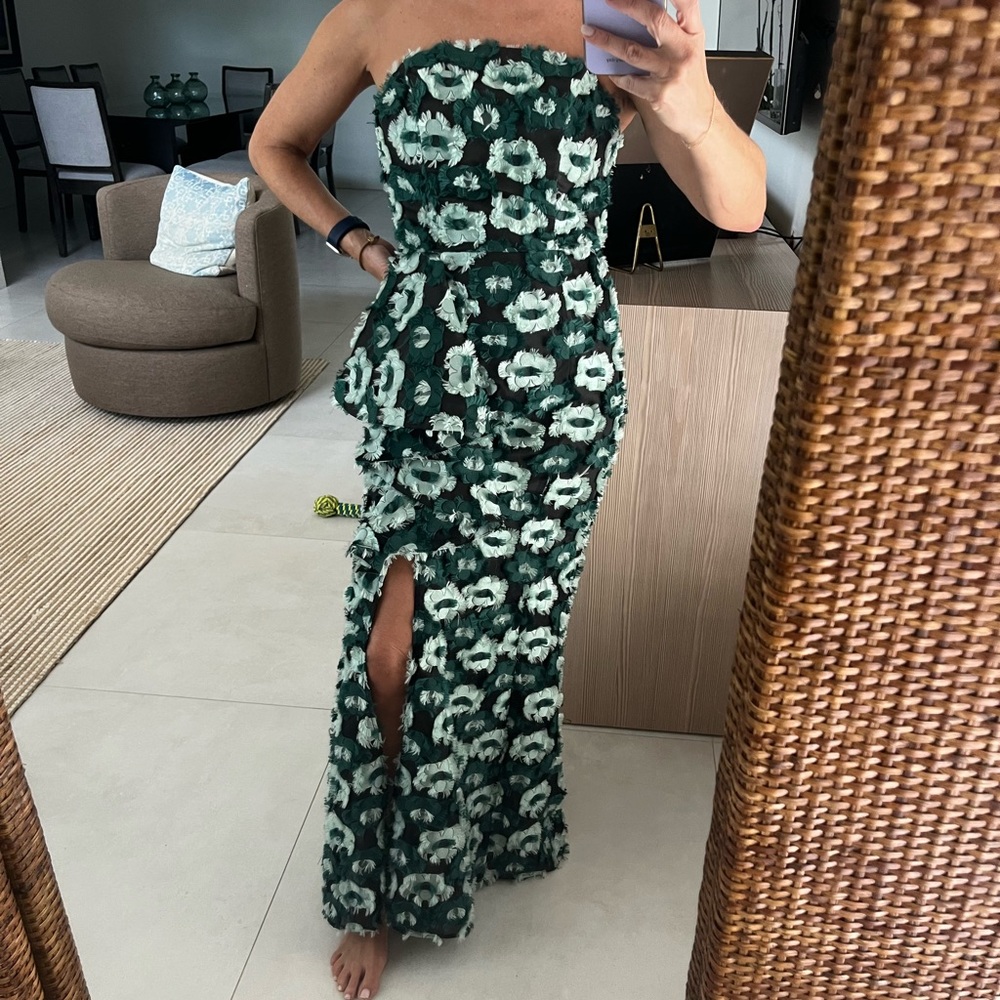 Elliatt Green and White Strapless Dress